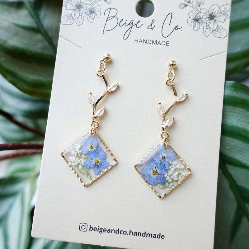 Long Square Forget Me Not Earrings