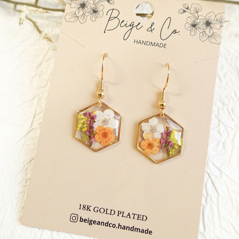Mini Blossomia Orange Pressed Flower Earrings