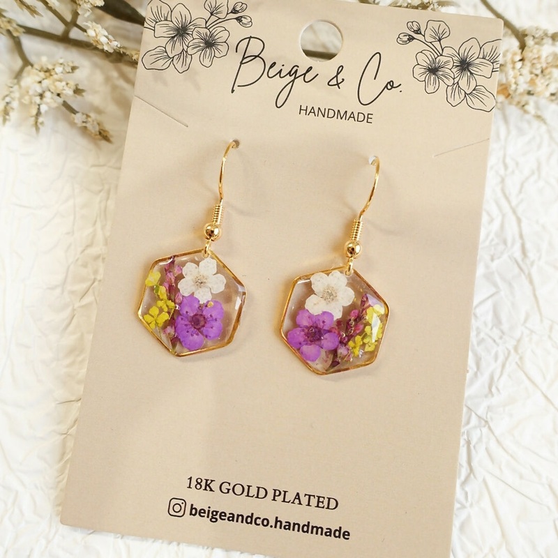 Mini Blossomia Purple Pressed Flower Earrings