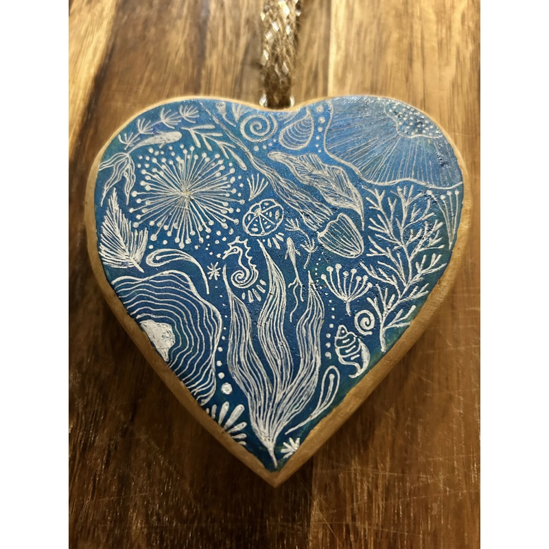 Ocean Heart – Hand Painted Wood Heart (Large)