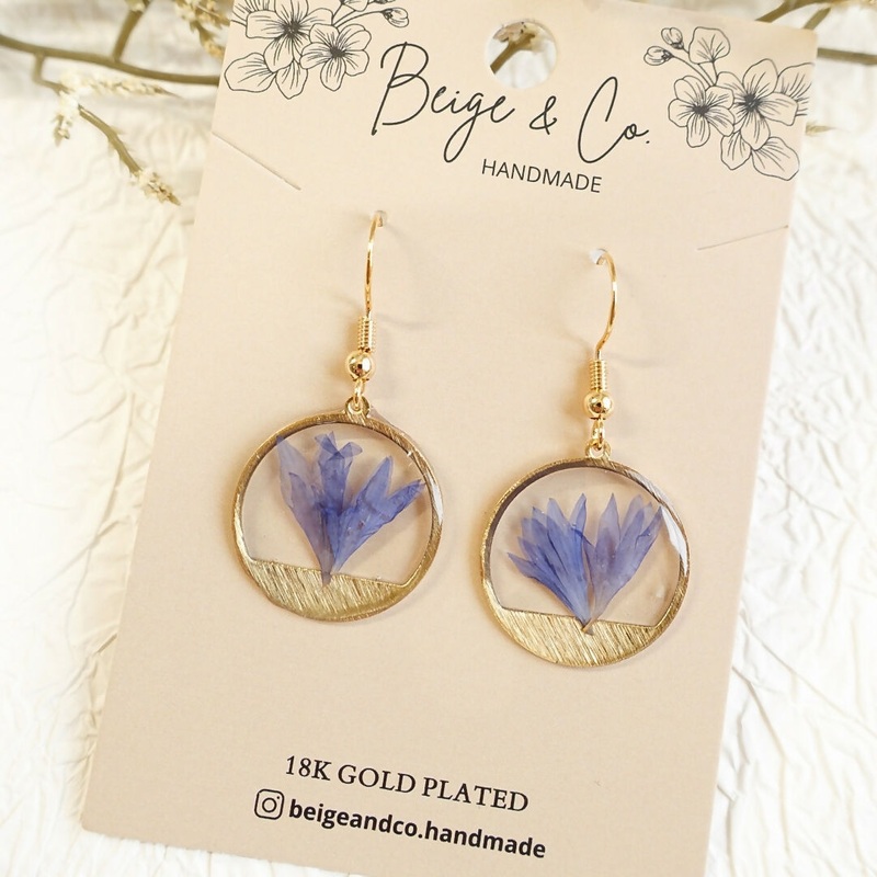 Pressed Flower Earrings – Cornflower Blue