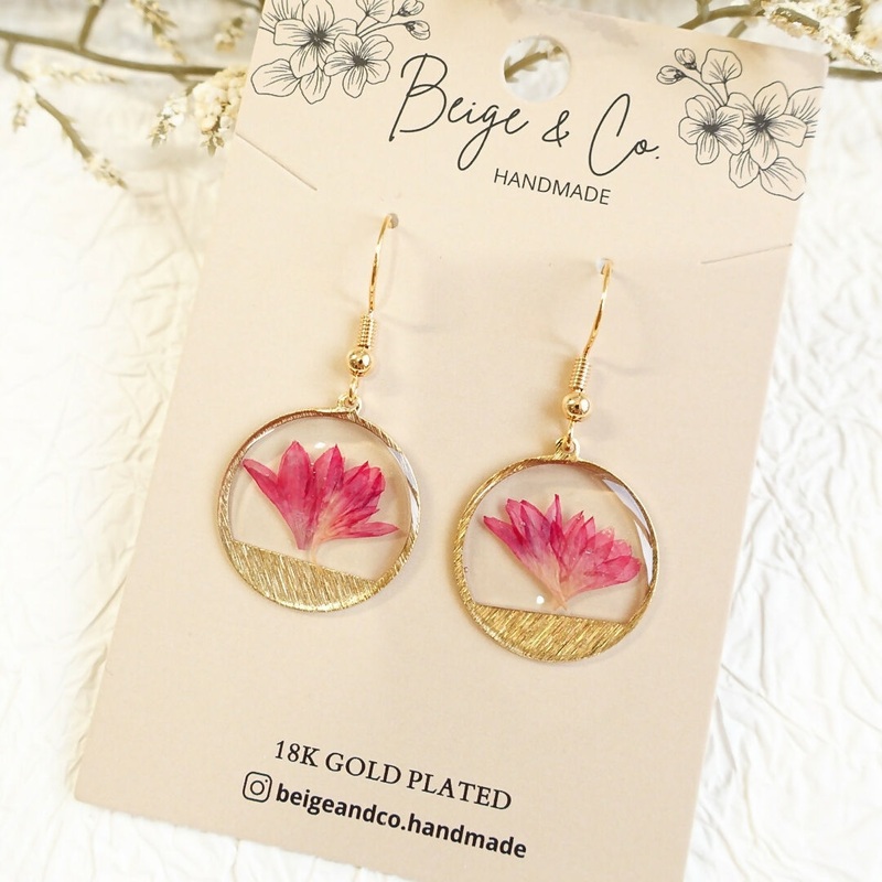 Pressed Flower Earrings – Cornflower Red