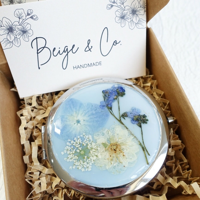Pressed Flower Pocket Mirror – Blues
