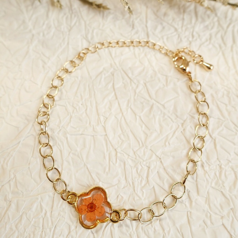 Pressed Flowers Bracelet – Orange