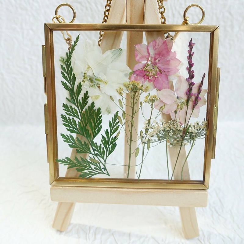 Pressed Pink Floral Arrangement in Gold Frame