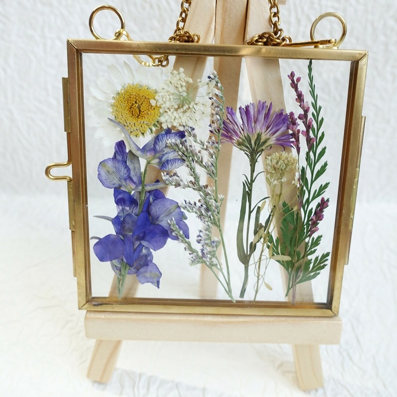 Pressed Purple Floral Arrangement in Gold Frame