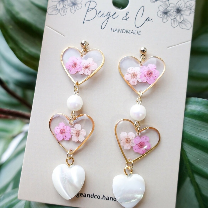 Pure Love Heart Pressed Flower Earrings