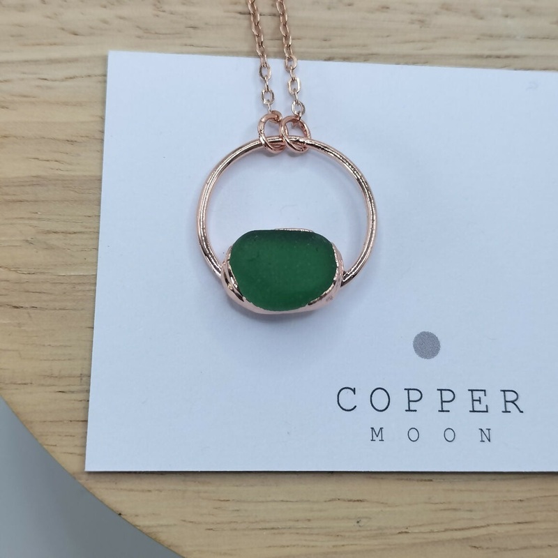 Seaglass Green Moon Necklace