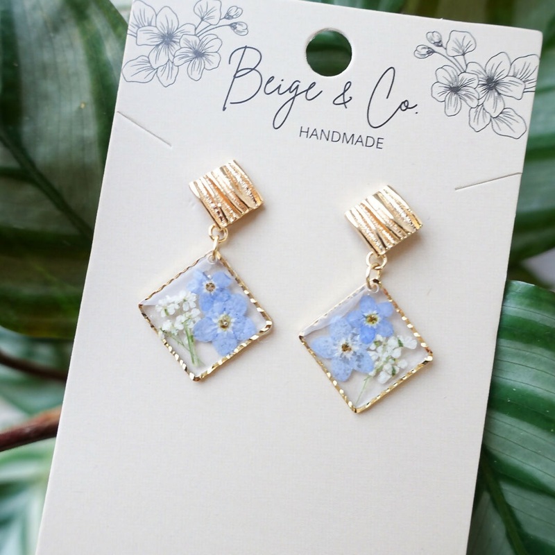 Square Earrings With Forget Me Not