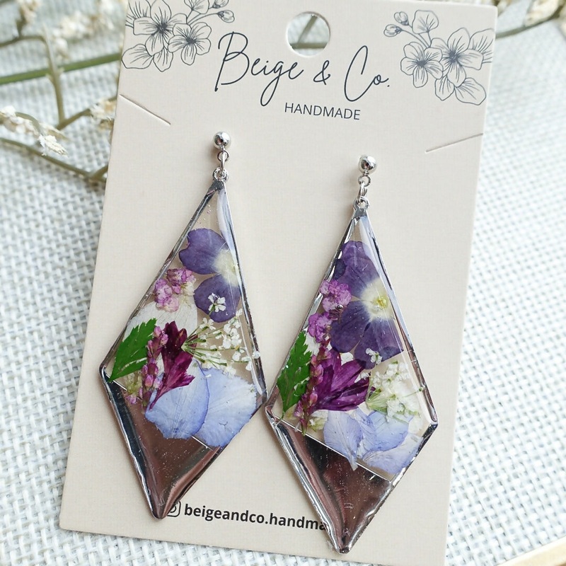 Summer Purple Garden Pressed Flower Earrings