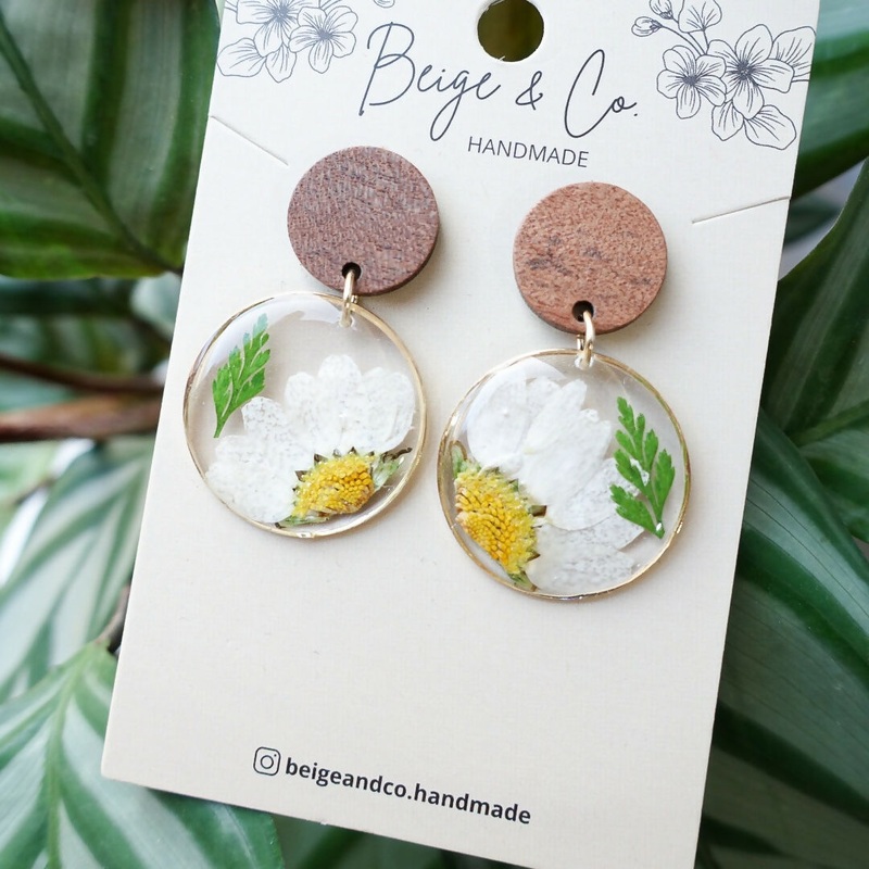 Wooden Daisy Pressed Flower Earrings
