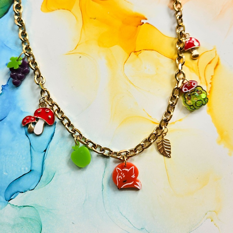 Handmade Autumn Charm Necklace On Chunky Stainless Steel Chain