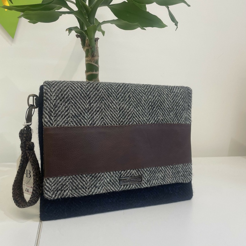 Handmade Bag Purse Harris Tweed – Grey/Blue
