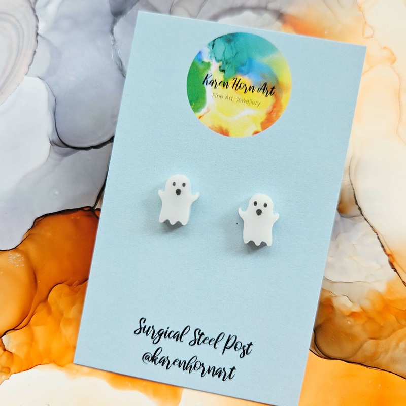 Handmade Cute Ghosts Resin Stud Earrings