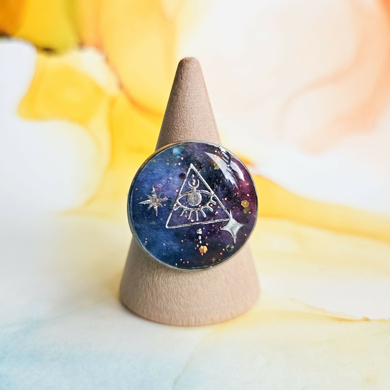 Handmade Evil Eye Galaxy Resin And Stainless Steel Ring