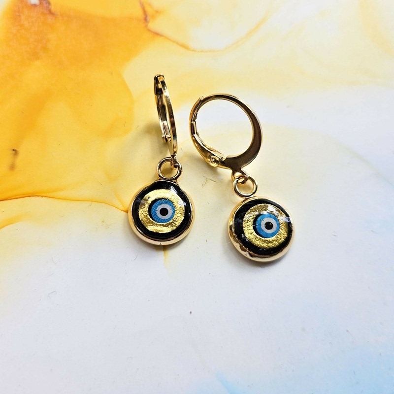 Handmade Evil Eye Resin Charms On Huggie Hoops