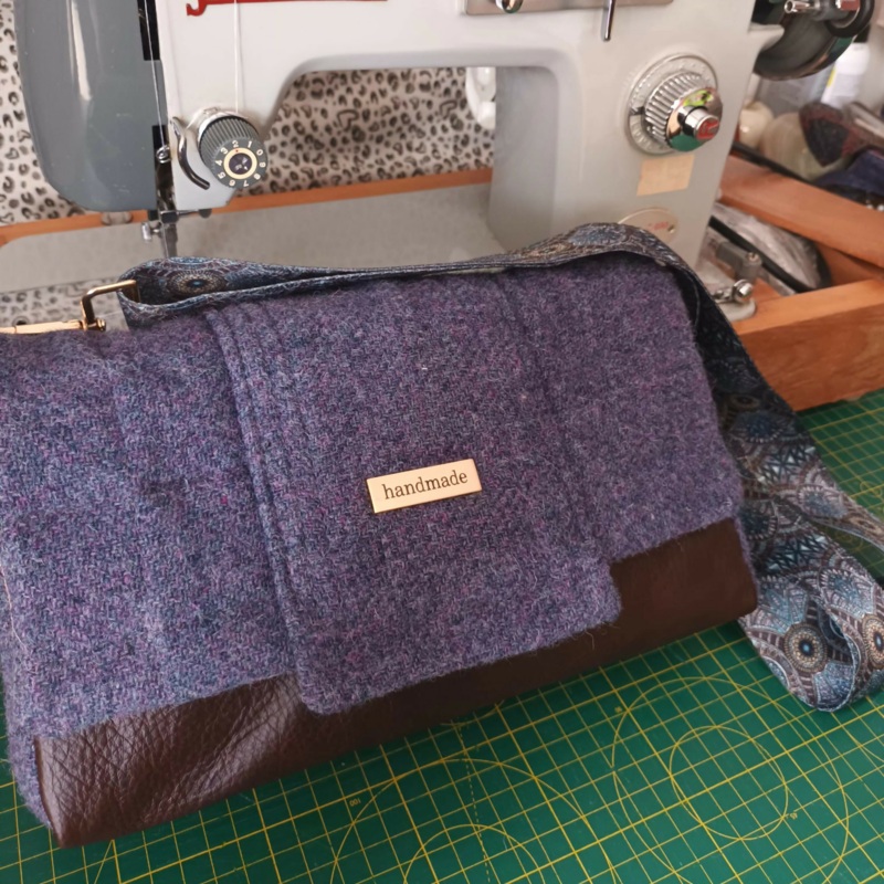 Handmade Harris Tweed Bag with Flap – Blue/Lilac