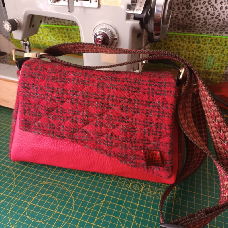 Handmade Harris Tweed & Leather Bag with Flap – Red