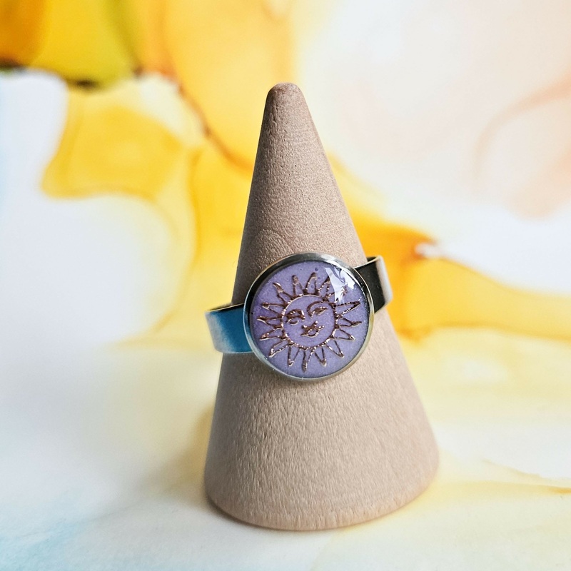 Handmade Lilac And Rose Gold Sun Resin And Stainless Steel Ring