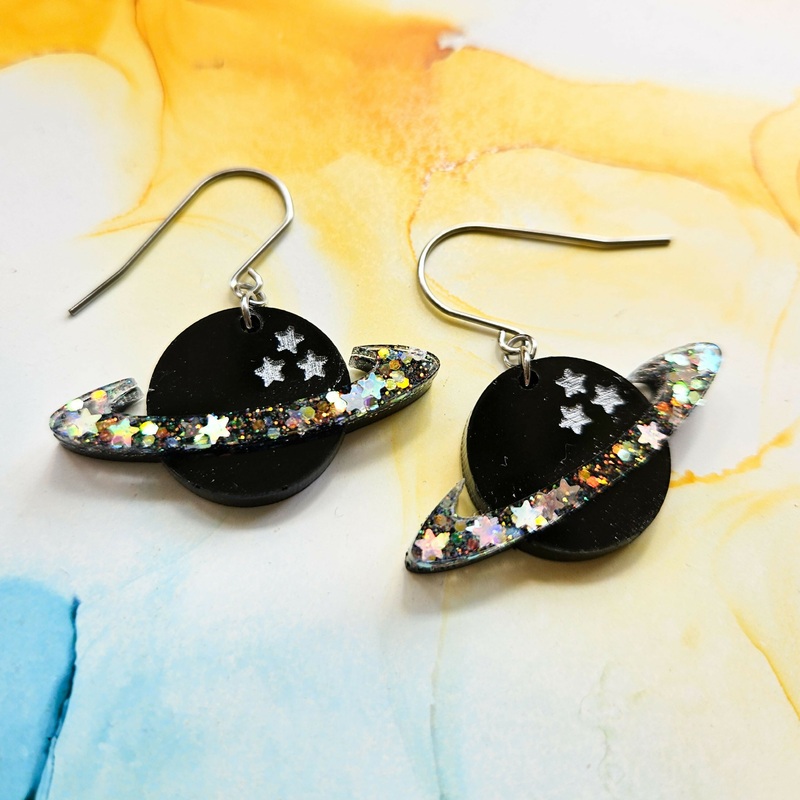Handmade Planet Resin Earrings