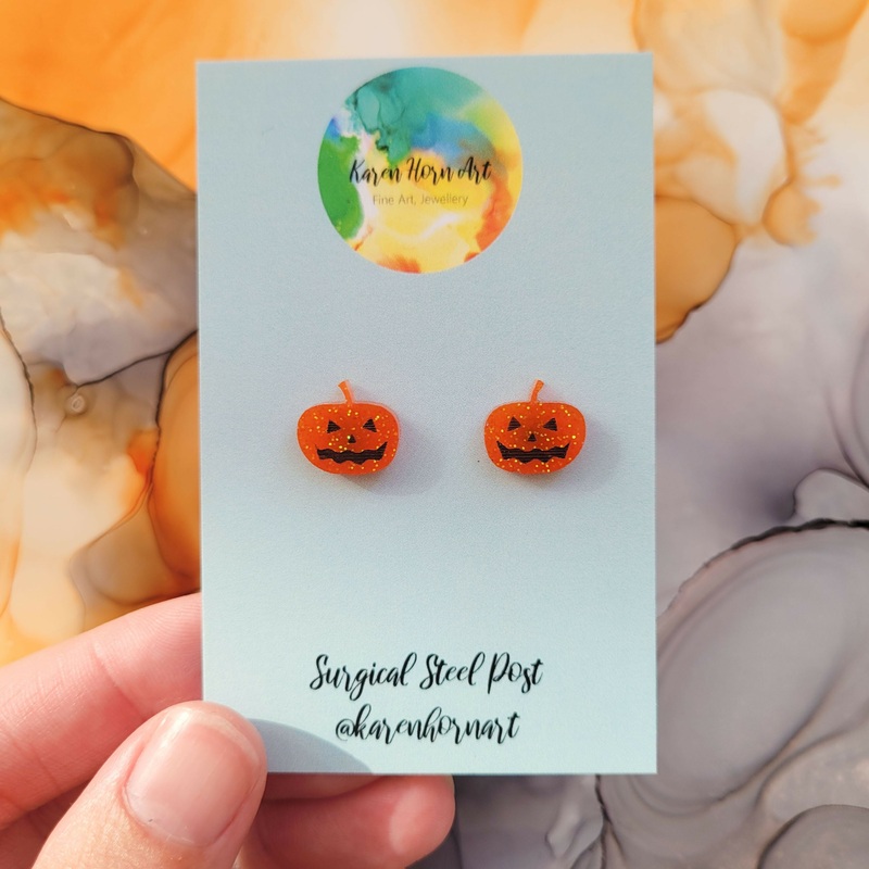 Handmade Pumpkin Resin Stud Earrings