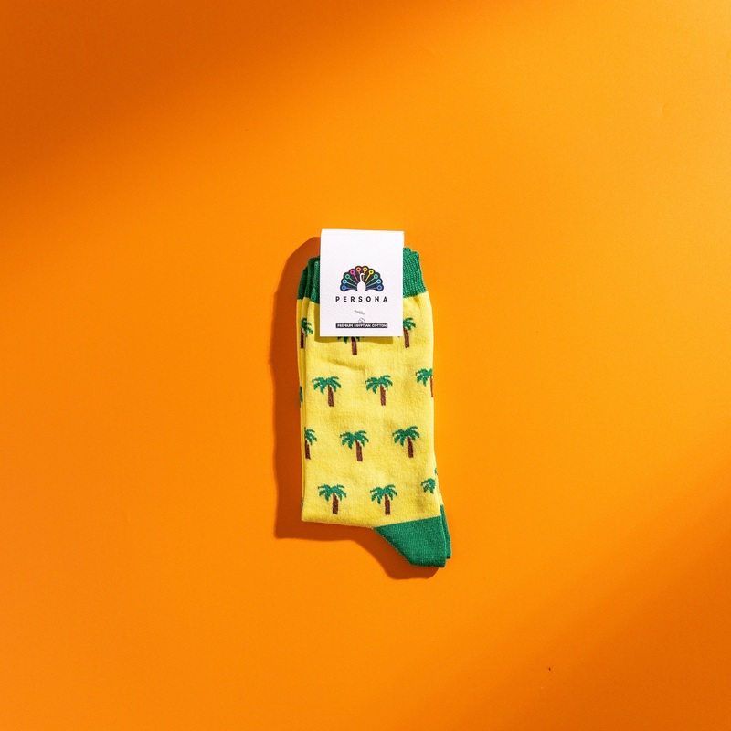 Persona Palm Tree Pattern Yellow Egyptian Cotton Men’s Socks | UK 6.5 – 11