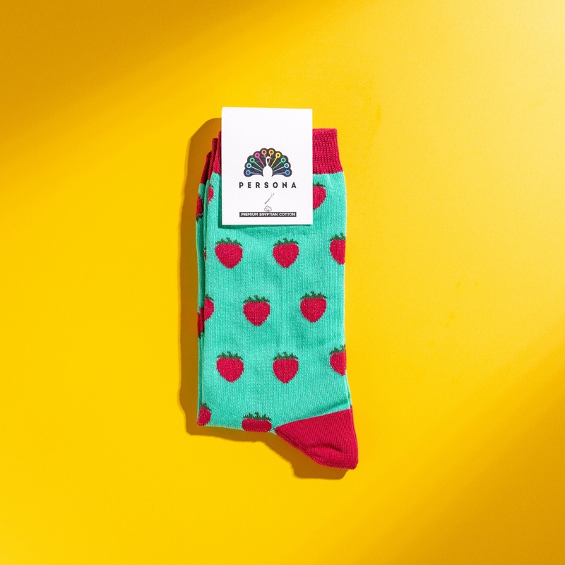 Persona Strawberry Pattern Green Egyptian Cotton Men’s Socks | UK 6.5 – 11