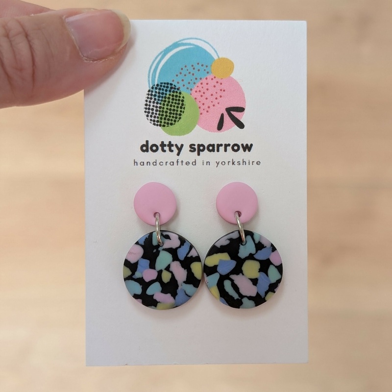Black & Pastel Shades Terrazzo Drop Dangle Handmade Polymer Clay Earrings