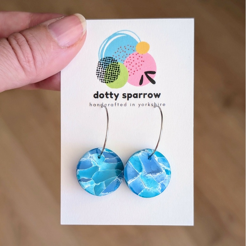 Blue & Green Faux Stone Circle Hoop Handmade Polymer Clay Earrings