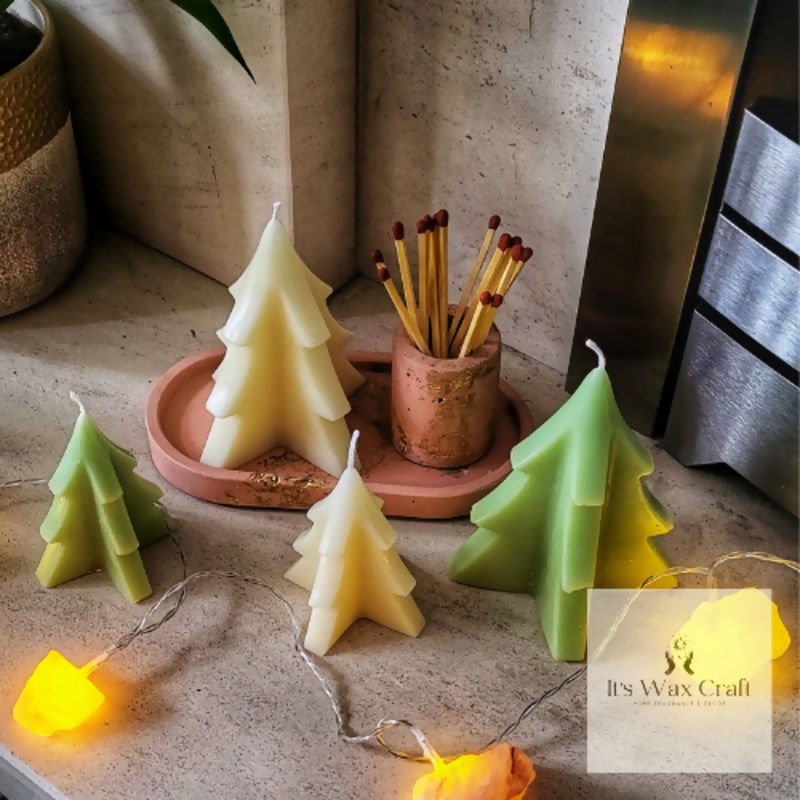 Christmas Tree Candle|Large cream|Small cream|Large light green|Small light green|Large dark green|Small dark green