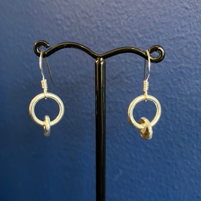 Circle Drop Earrings with Organic Disc