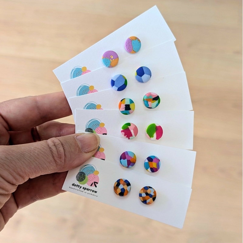 Colourful Mosaic Pattern Handmade Polymer Clay Stud Earrings