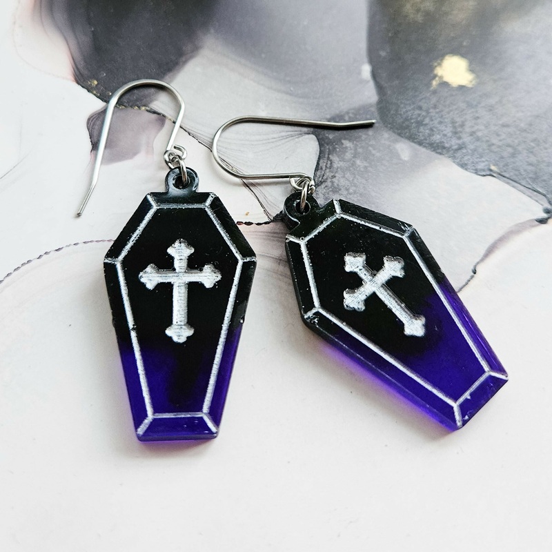 Handmade Coffin Resin Earrings