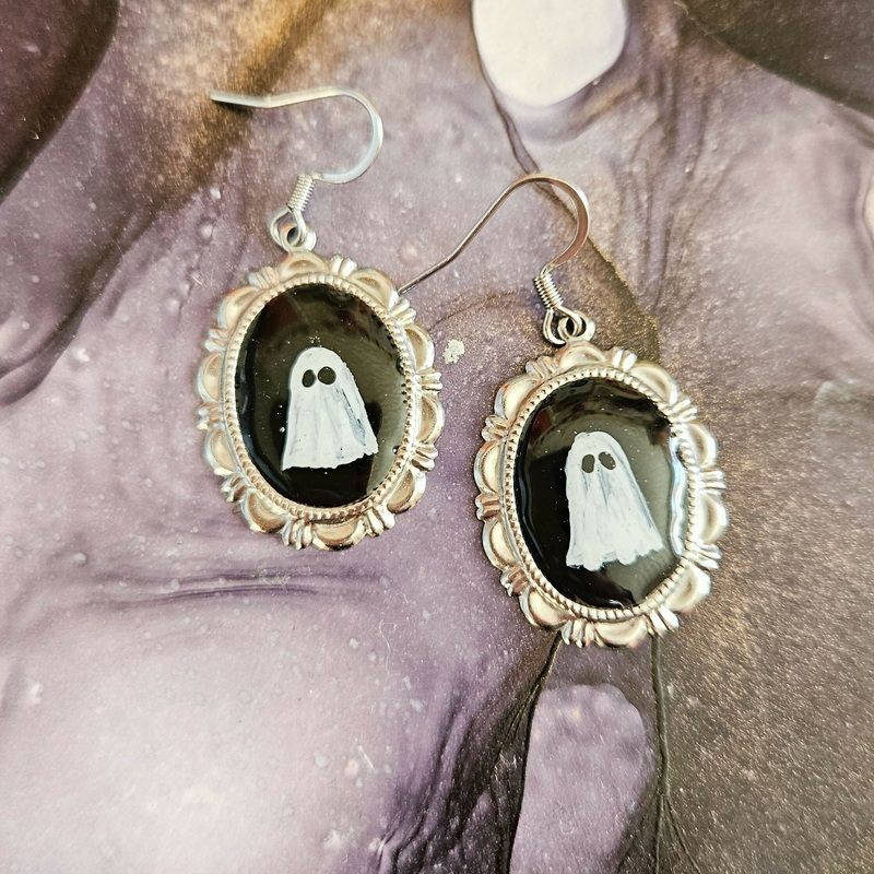 Handmade Ghost Portrait Resin Earrings