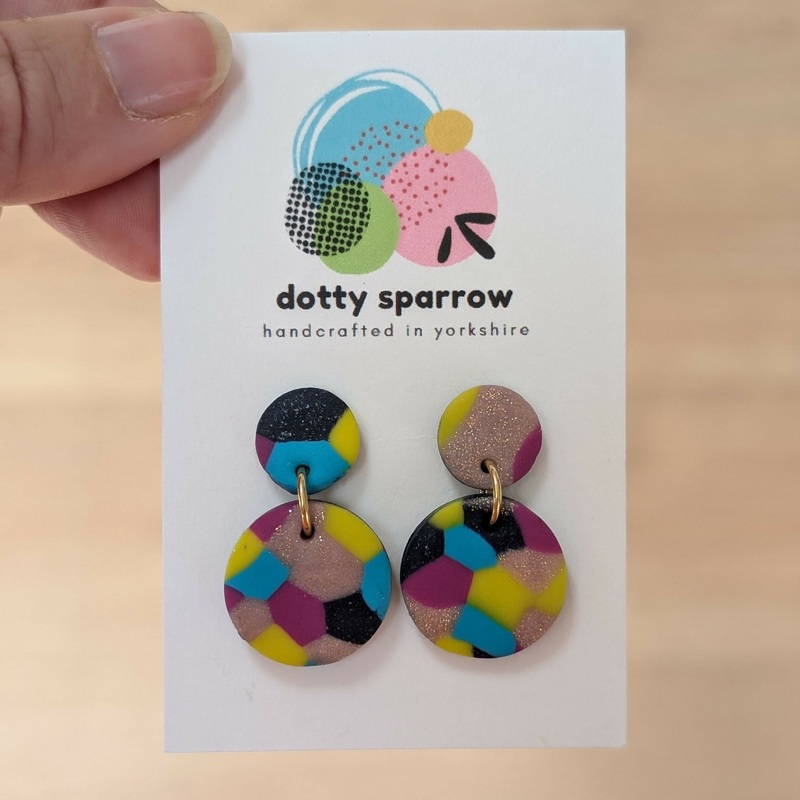 Magenta, Pink, Turquoise & Yellow Drop Dangle Handmade Polymer Clay Earrings