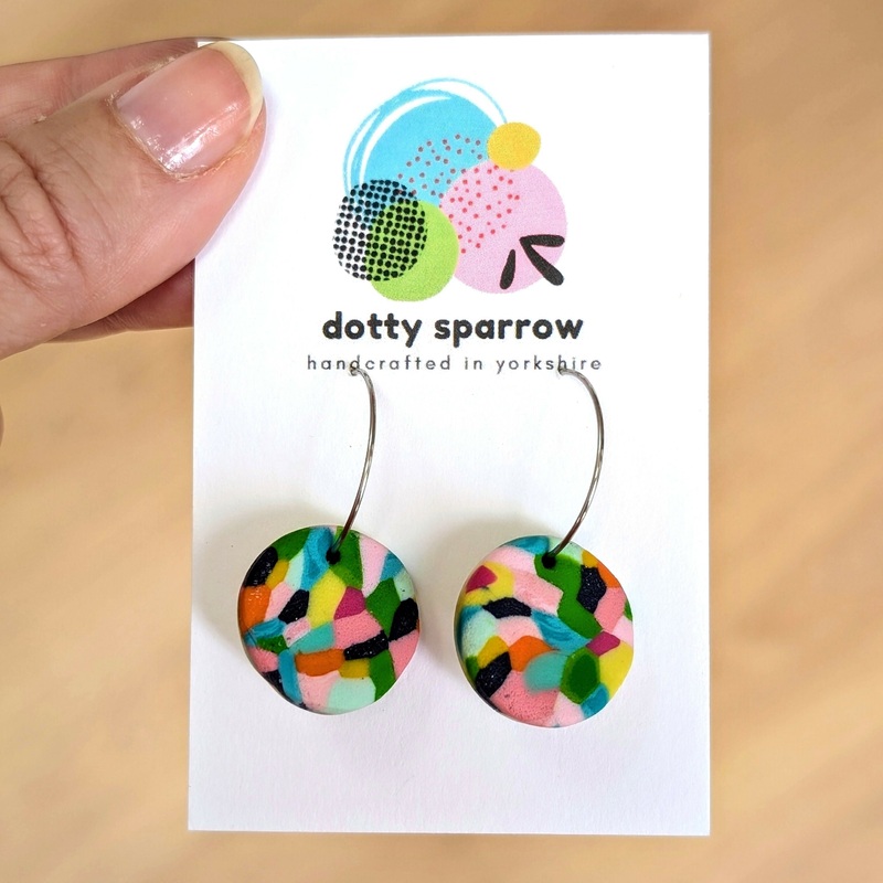 Rainbow Mosaic Circle Hoop Handmade Polymer Clay Earrings