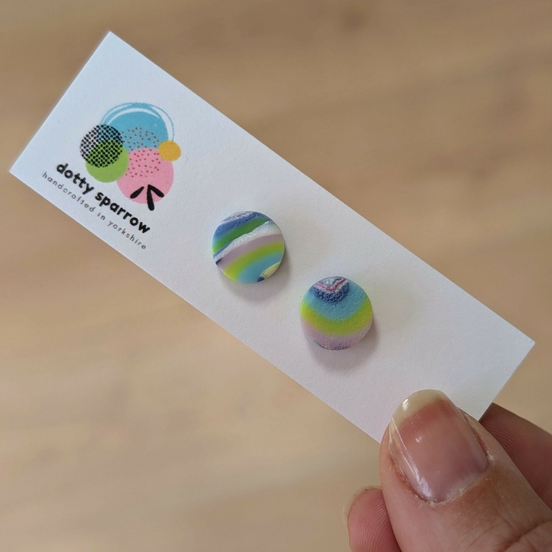 Rainbow Pastel Stripe Handmade Polymer Clay Stud Earrings