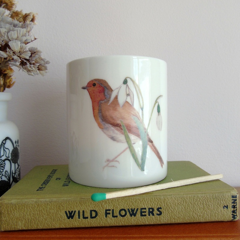 Robin and Snowdrops Tealight Candle Holder