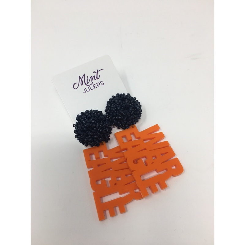 Auburn Acrylic War Eagle w/ Navy Beaded Top Earrings