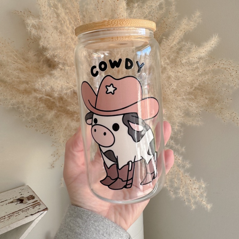 Cowdy – Cow 16oz Glass Can|Clear|Frosted