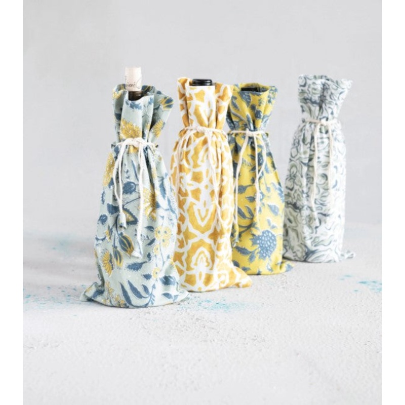 Cornflower Sage Cotton Wine Bags