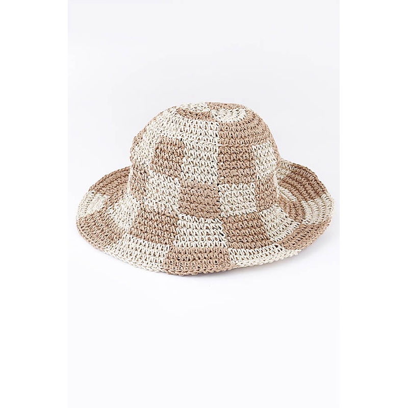 Checkerboard Straw Bucket Hat