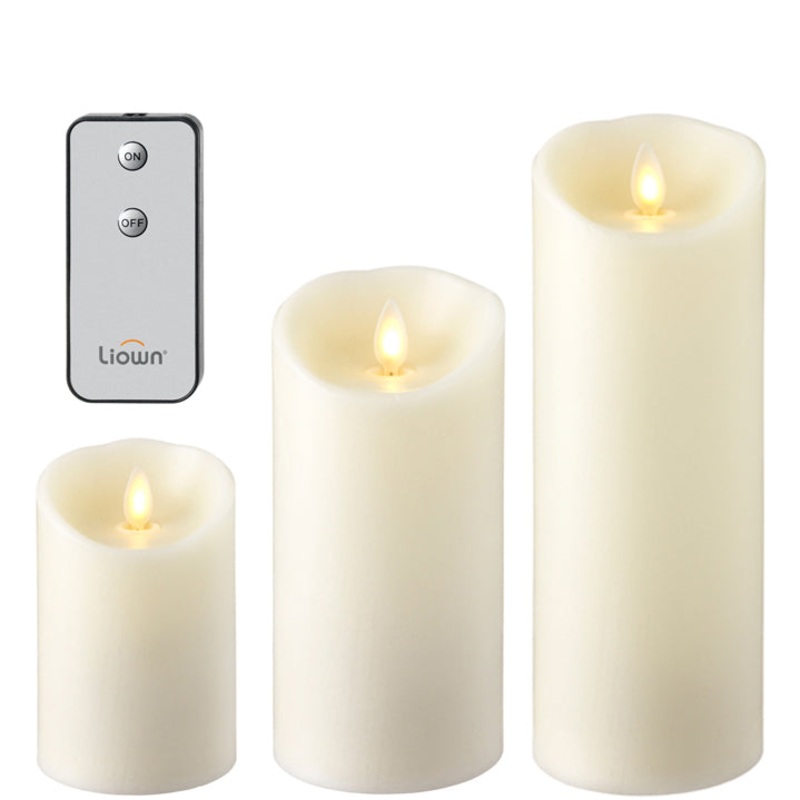 Push Flame Pillar Candle Set -Ivory