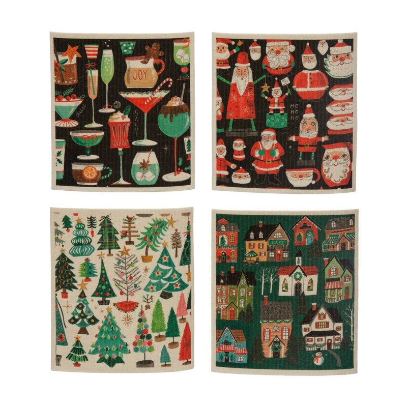 Reusable Holiday Sponges|Beverages|Santas|Trees|Houses