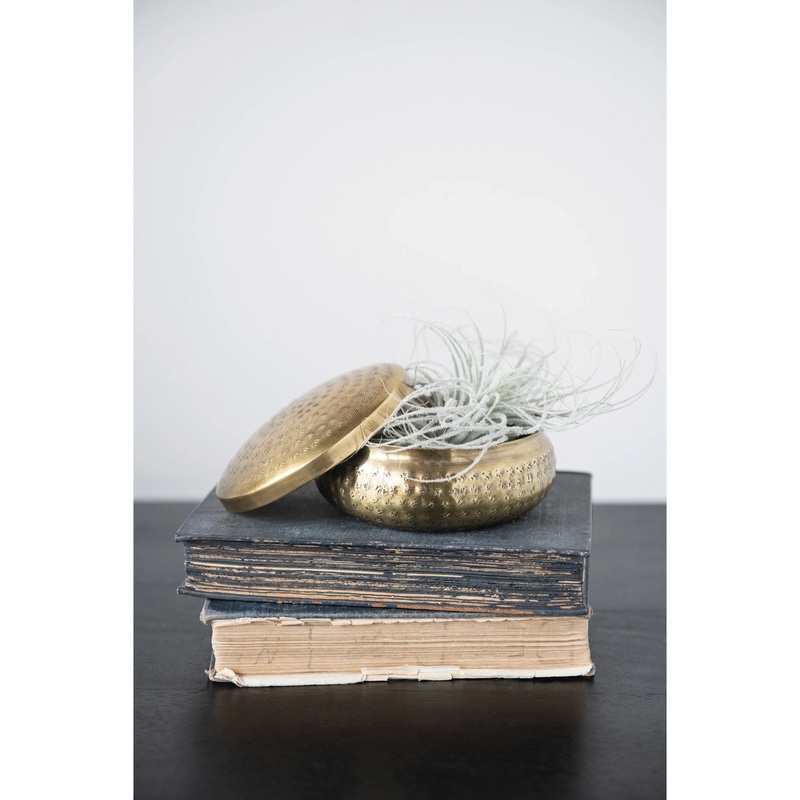 Round Hammered Metal Trinket Box