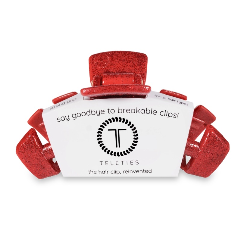 Teleties Classic Hair Clips -Red Glitter