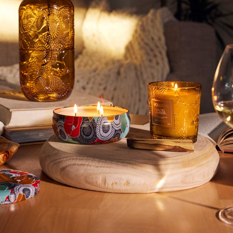 Voluspa Baltic Amber|5.5 oz Small Jar|XXV Anniversary Classic Candle|XXV Anniversary 3 Wick Tin