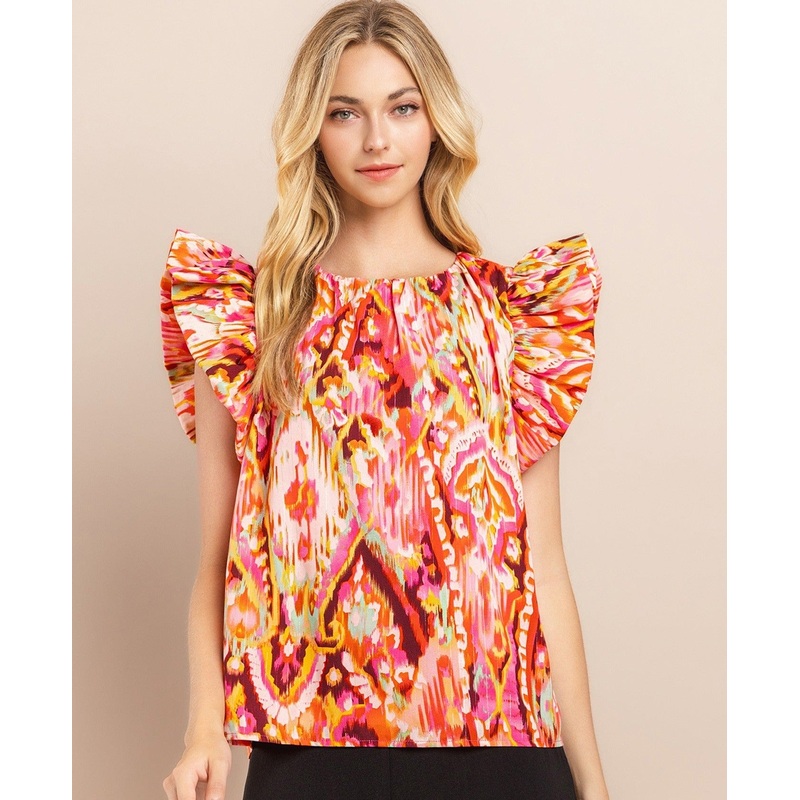 Pretty Abstract Peplum Sleeve Top