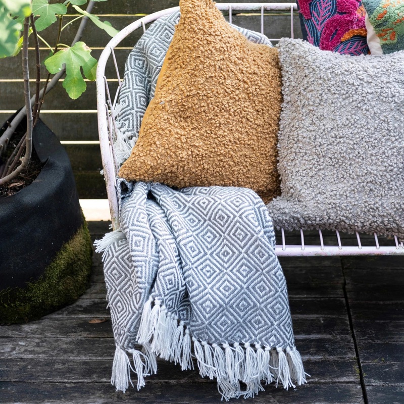 Charcoal & Cream Throw w/ Fringe