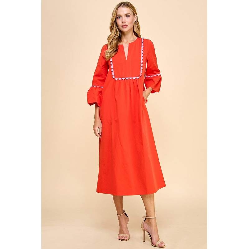 Pretty Scallop Trim Dress|Small|Medium|Large